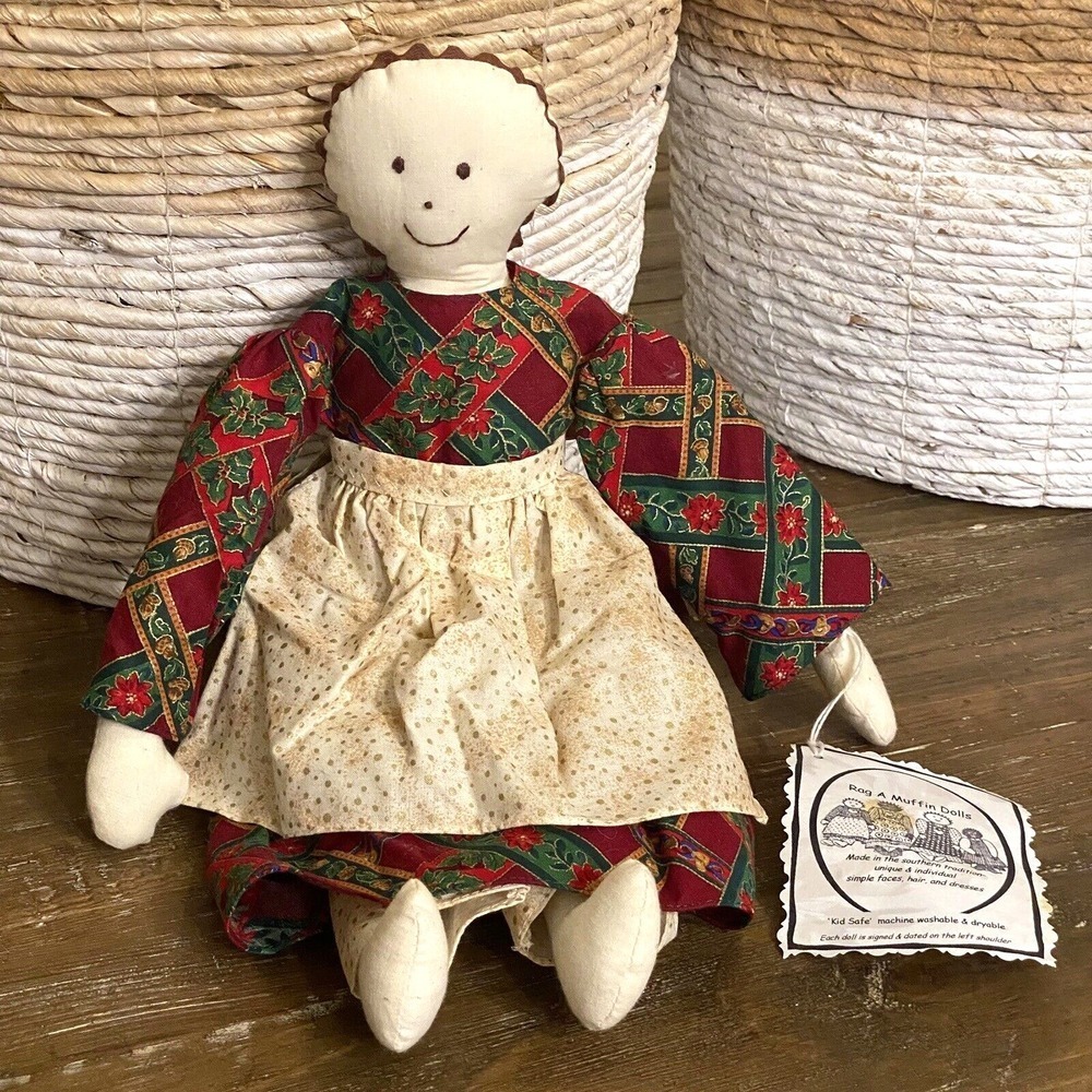 Vintage Rag A Muffin Doll Artisan Hand Crafted Southern Girl Signed w/Tag 16"